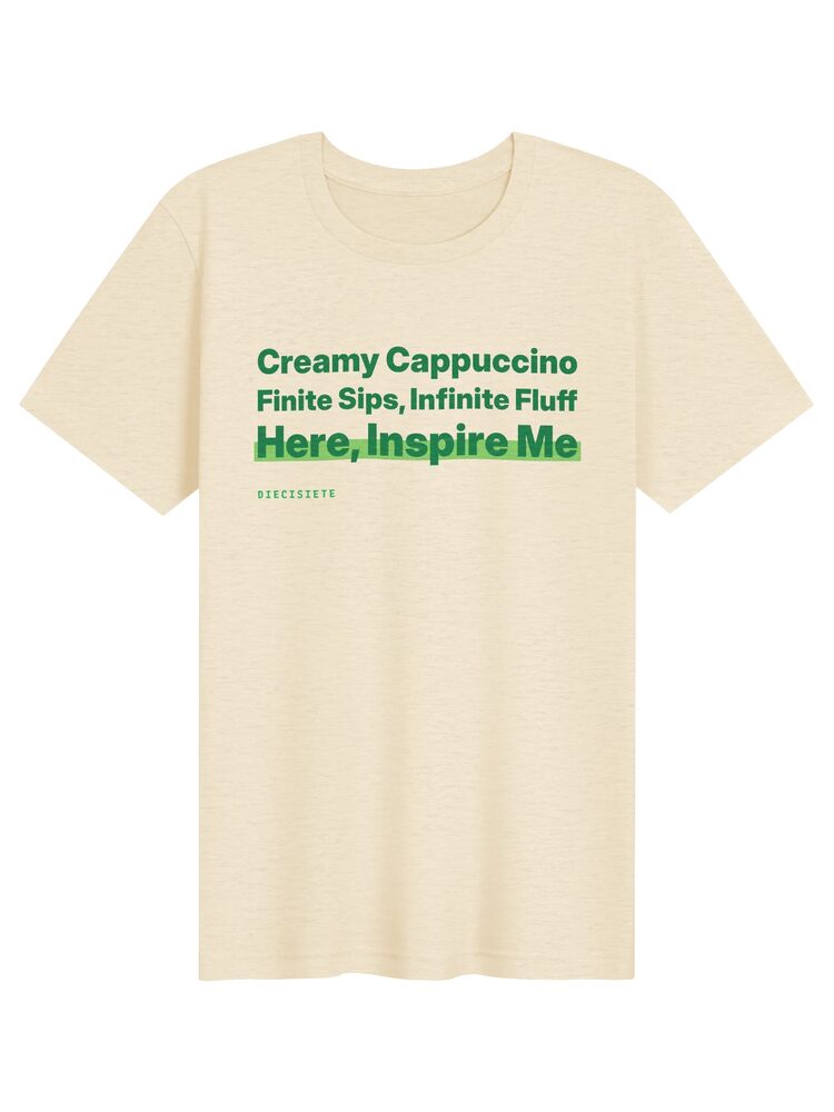 Creamy Cappuccino Green Text Tee, Heather Natural