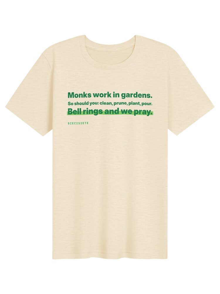 Monks Work in Gardens Tee, Heather Natural